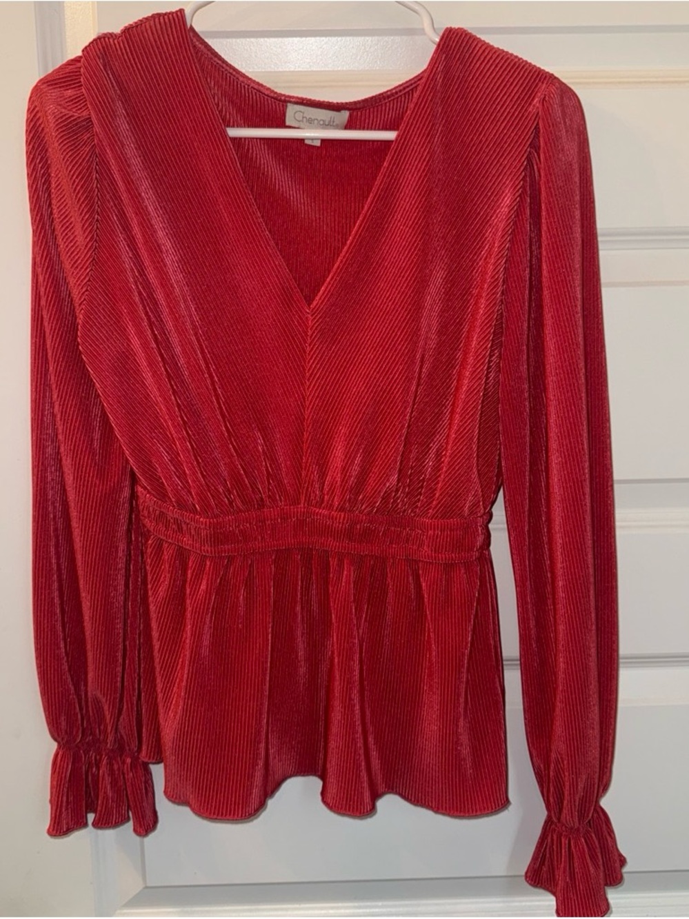 Cherokee Red Velvet V-Neck Peplum Blouse